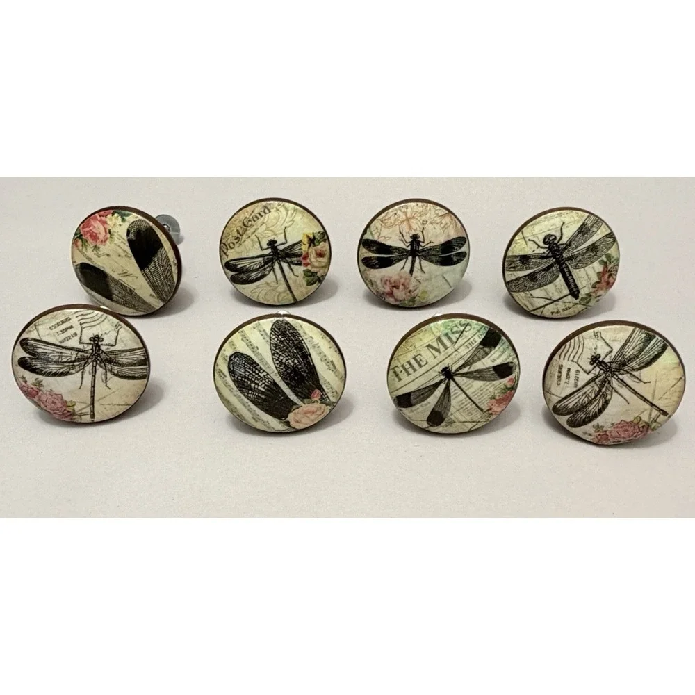 8 PC VTG Drawer Pull Pulls Furniture Knobs French Country Chic Shabby Dragonfly